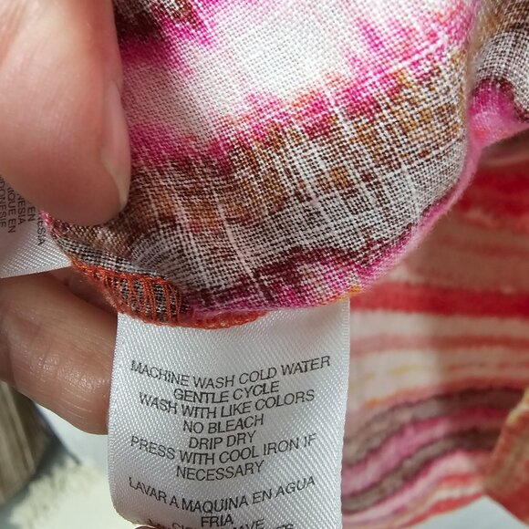 Jones New York Blouse Stripes Linen Pink Festival Summer Beach L - Picture 8 of 10